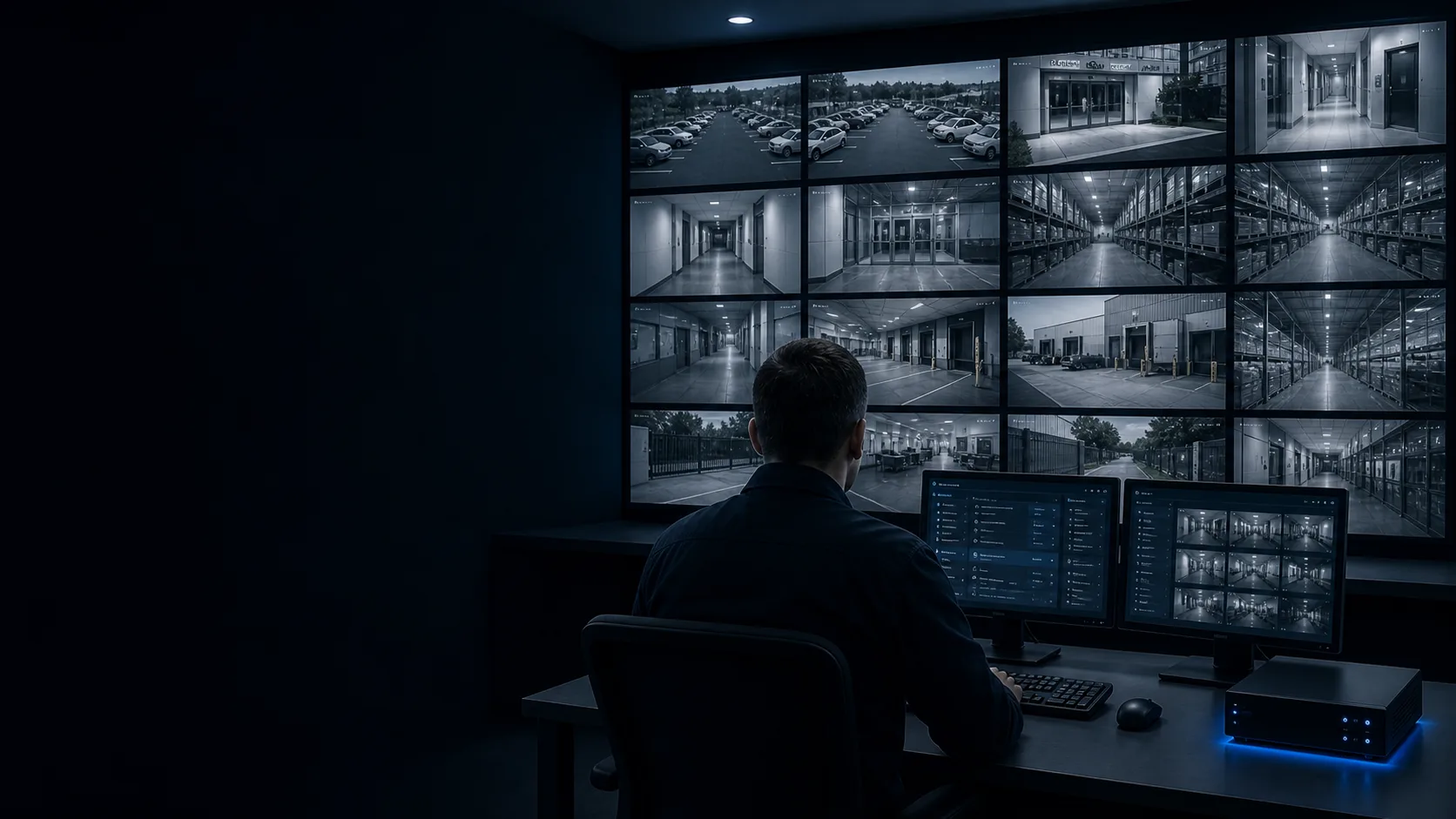 Somaxis local AI security control room with CCTV feeds and on-prem edge hardware